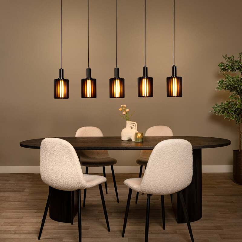 Lucide Pendellampe Hängeleuchte Lambres 5-flg dimmbar schwarz 164cm Glas Metall - 5411212452962