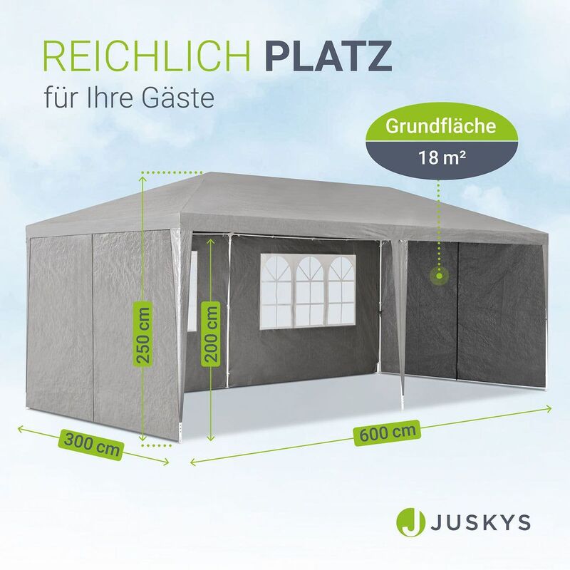 Partyzelt 3x6m Gartenzelt mit Dach und abnehmbaren Seitenwänden für Gartenfeiern - 4260304767719