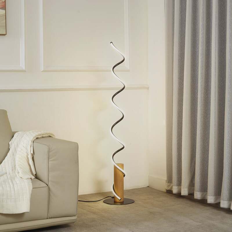 Lindby LED-Stehleuchte Spiraali grau Holz 133 cm warmweiß 2410 lm - 4251911794403