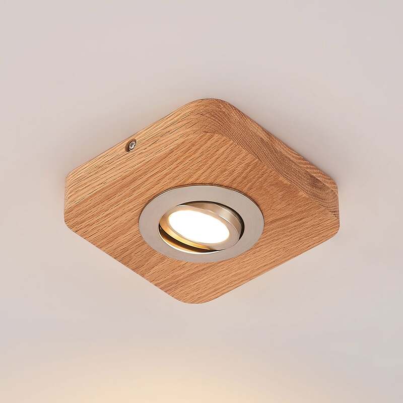 Lindby Deckenleuchte Mikari LED Lampe Downlight Holz schwenkbar warmweiß 14cm - 4251911707939