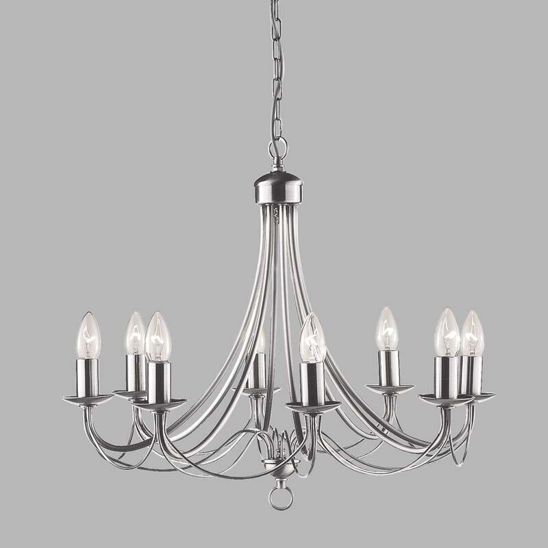 Kronleuchter Maypole satin silber 8-flammig E14 dimmbar 50 cm 60 cm Searchlight - 5053423021041