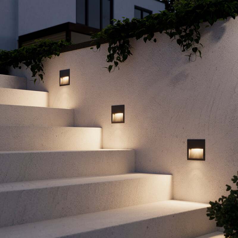 Lucande Wandleuchte Wandlampe LED Einbauleuchte dunkelgrau Aluminium Glas IP54 - 4251096526073