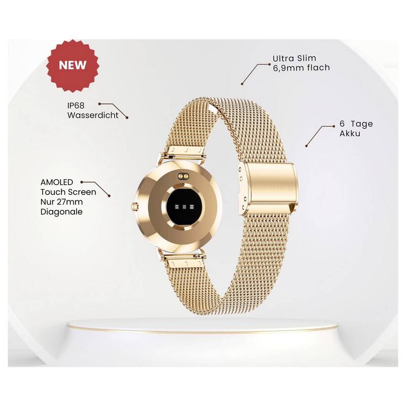 XCOAST Smartwatch SIONA 2 Fitnessuhr Herzfrequenz Roségold Milanaisearmband 38mm - 4260449577921