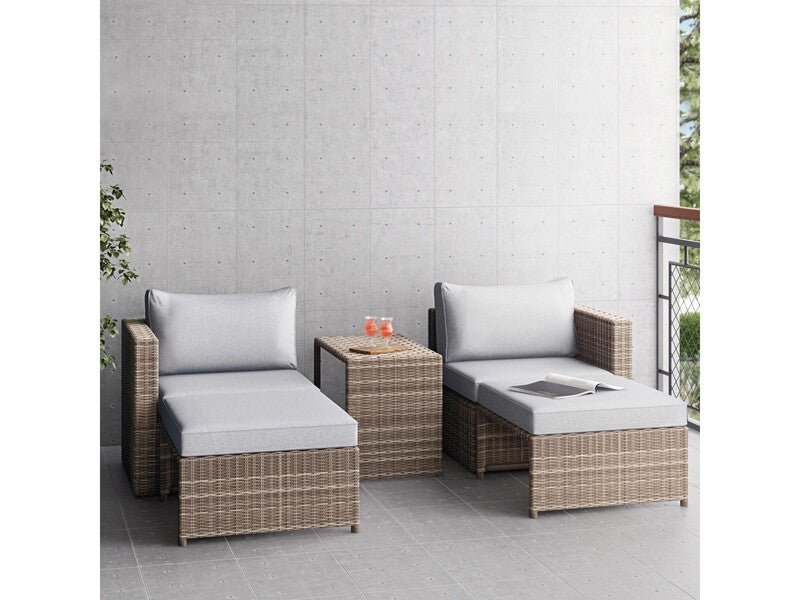 Balkonmöbel-Set Olea Mini 5-teilig Polyrattan hellgrau mit bequemen Auflagen - 4007876510691