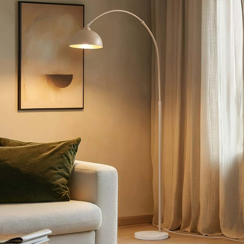 Lindby Stehlampe Tonka beige Metall Marmor 180 cm E27 LED Stehleuchte Leuchte - 4251911792751