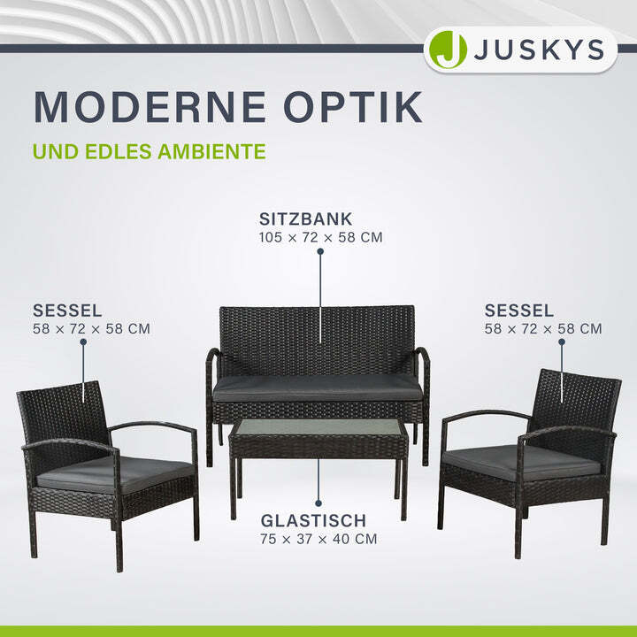 Polyrattan Gartenmöbel Trinidad Sitzgruppe Tisch Bank Sessel schwarz 4 Persone - 4260304769775