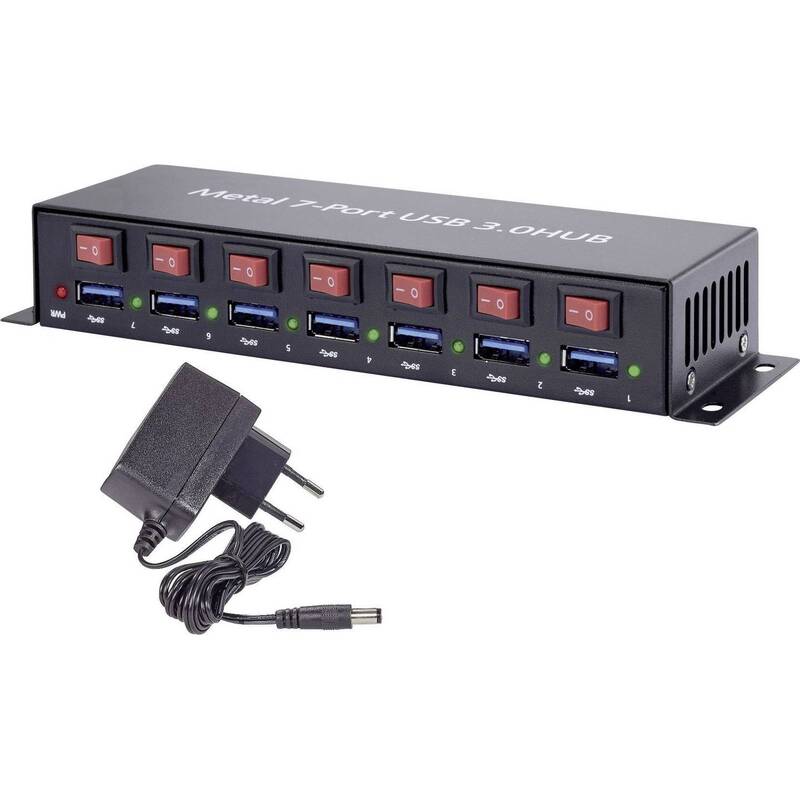 Renkforce 7 Port USB 3.0-Hub Metallgehäuse USB-Verteiler 1089874 Metall Schwarz - 4016138874013