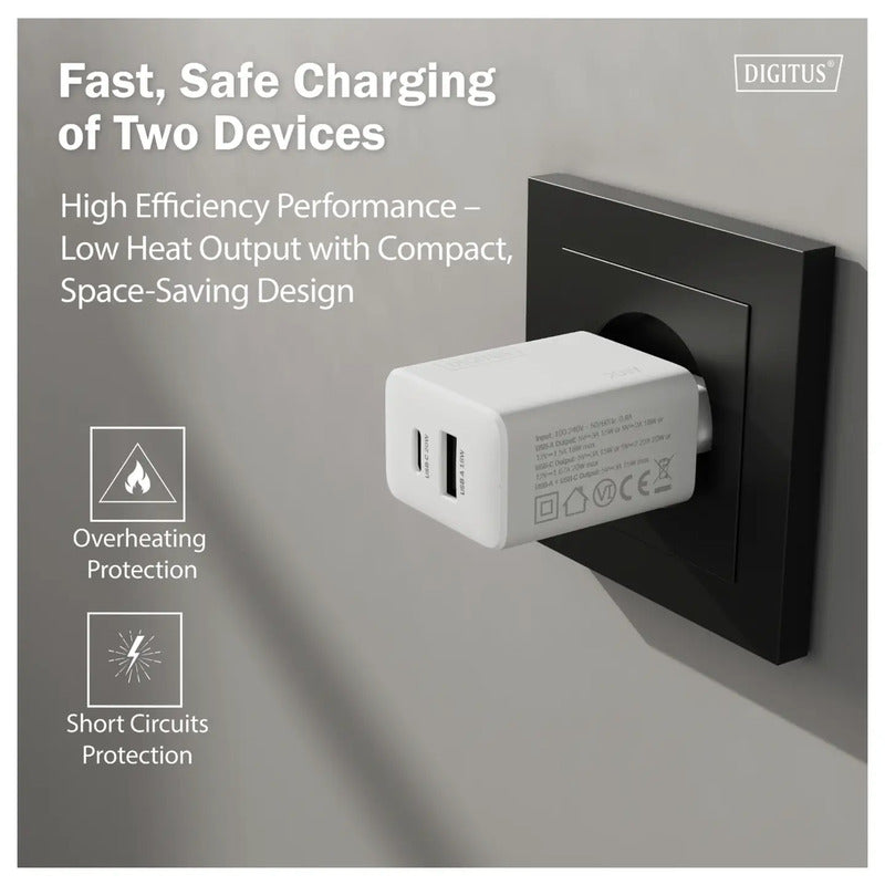 Digitus USB Ladegerät DA-10300 20W 1x USB-A 1x USB-C Ladegerät weiß kompakt - 4016032505808