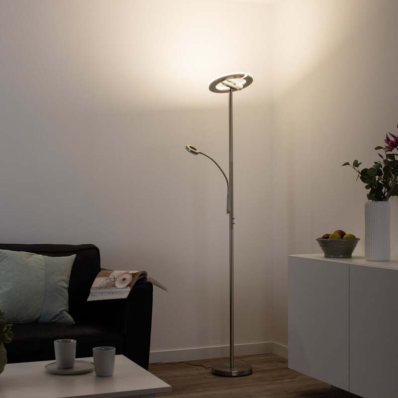LOLA Smart LED-Deckenfluter Rocco dimmbar mit Lesearm Farbwechsel silber 195cm - 4043689978969