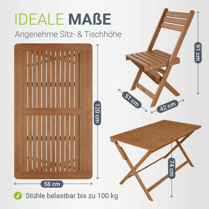 Gartenmöbel Set Rimini Akazienholz Gartengarnitur 5-teilig Tisch 4 Stühle Natur - 4262437187440