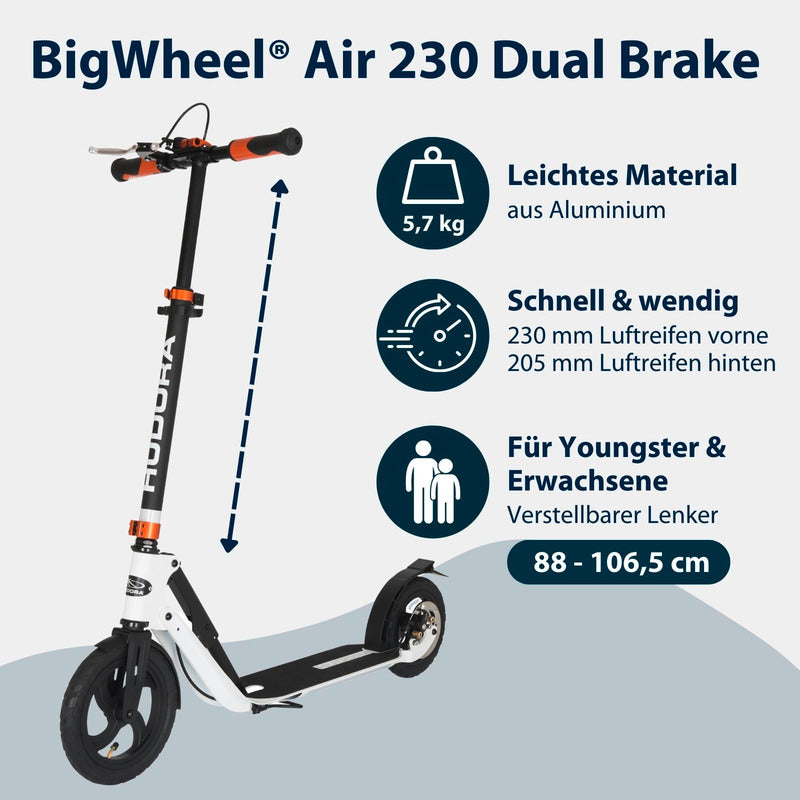 HUDORA Big Wheel Air 230 Scooter orange höhenverstellbar faltbar 120 kg max. - 4005998140536