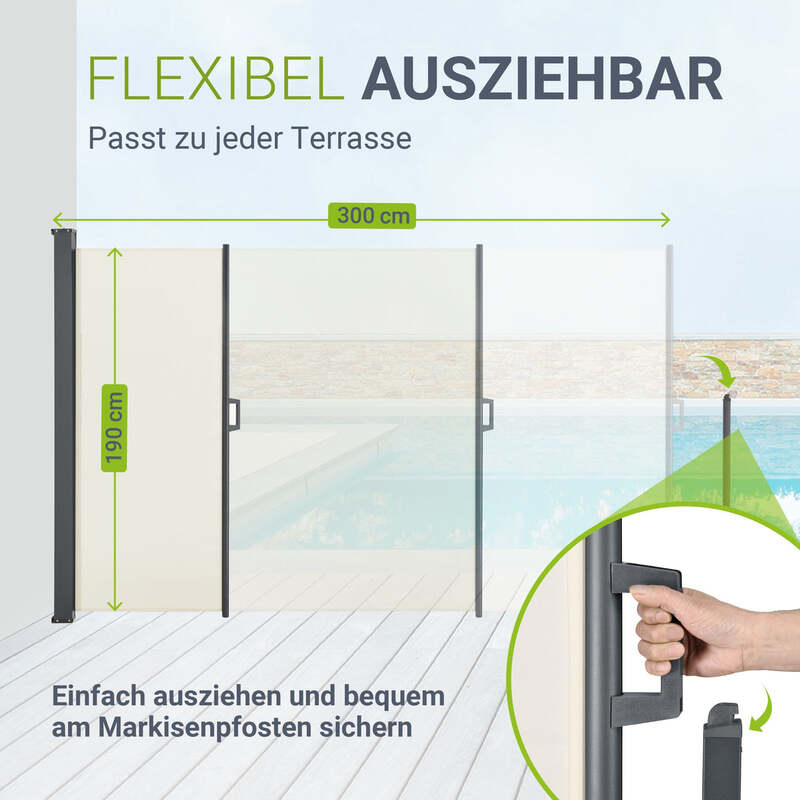 Seitenmarkise Dubai Sichtschutz für Garten Terrasse ausziehbar beige 300x190cm - 4260304769959