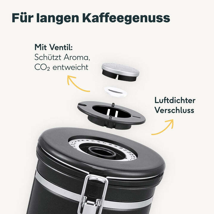 SILBERTHAL Kaffeedose Vorratsdose luftdicht Edelstahl schwarz Aromaventil Löffel - 4260470462562