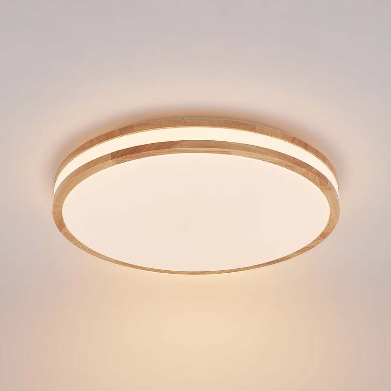 Lindby Deckenlampe Emiva LED Leuchte dimmbar Holz hell CCT 50cm 3000K-6500K - 4251911711950