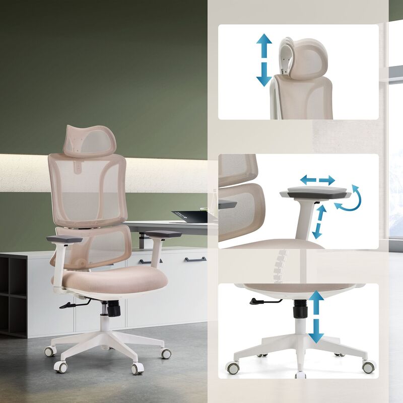 MyBuero Bürostuhl Schreibtischstuhl ERGOMY W Netzstoff Stoff Armlehnen Beige - 4064323130000