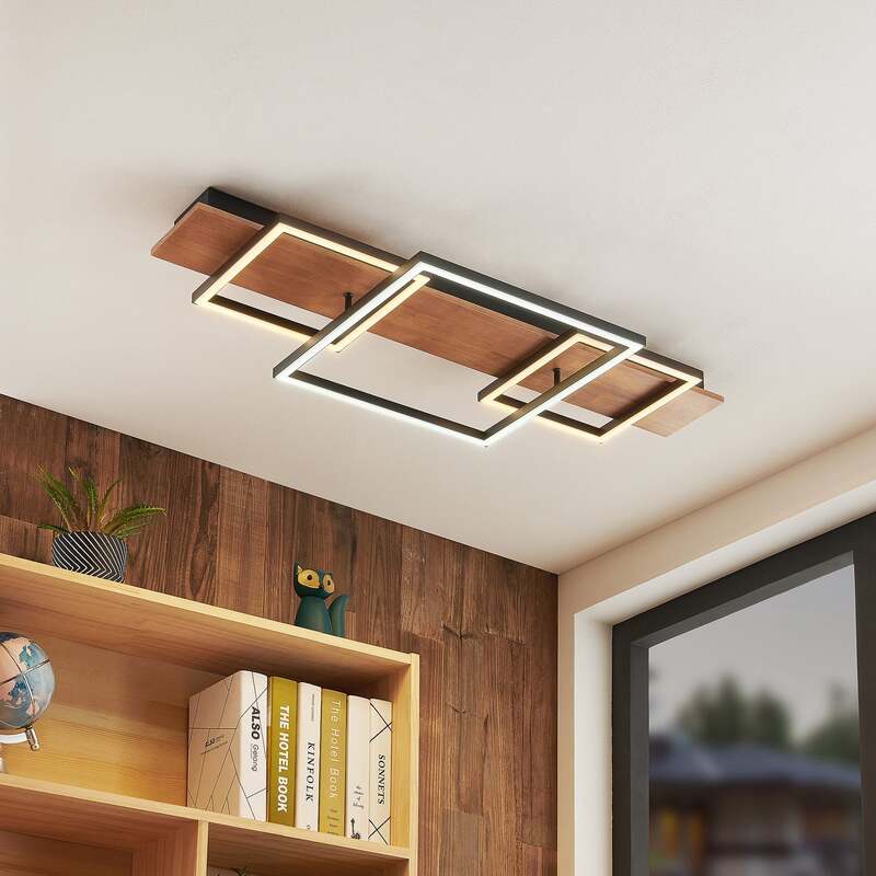 Lucande Deckenleuchte Chariska LED dimmbar Holz schwarz 95cm CCT Leuchte 4050lm - 4251911747485