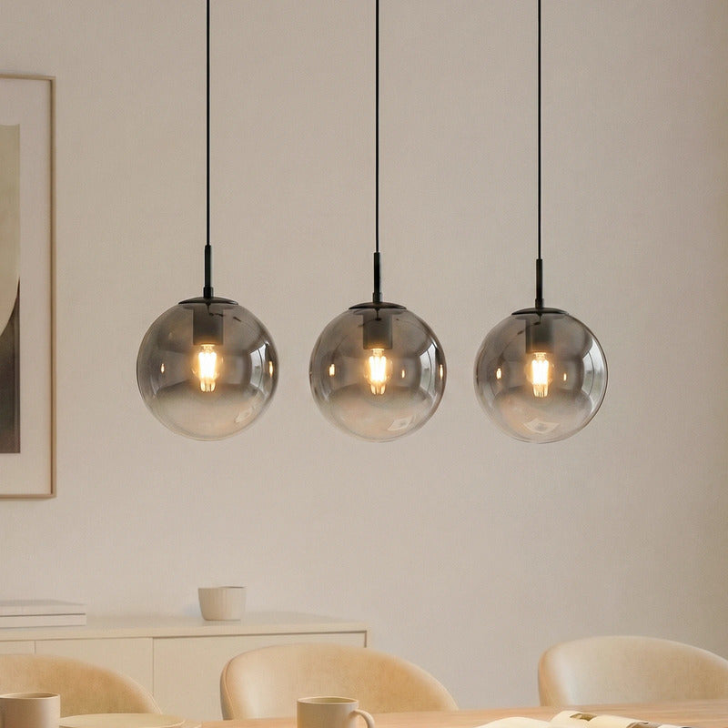 Lucande Hängeleuchte Pendelleuchte Veloura Glas Eiche rauchgrau 3-flg E27 LED - 4255830901096