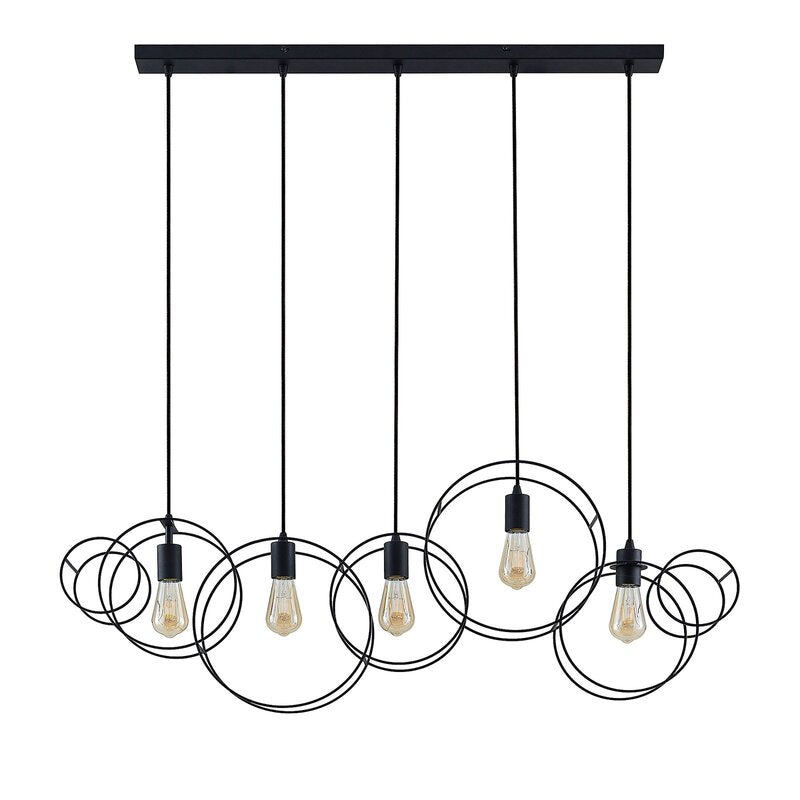 Lucande Andrik Hängeleuchte Hängelampe Lampe Leuchte 5-flmg. E27 Kreise schwar - 4251911702217