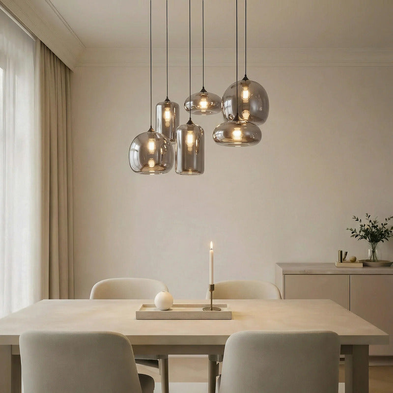 Lindby Hängeleuchte Pendelleuchte Marla Glas rauchgrau 6 flammig - 4255830904141