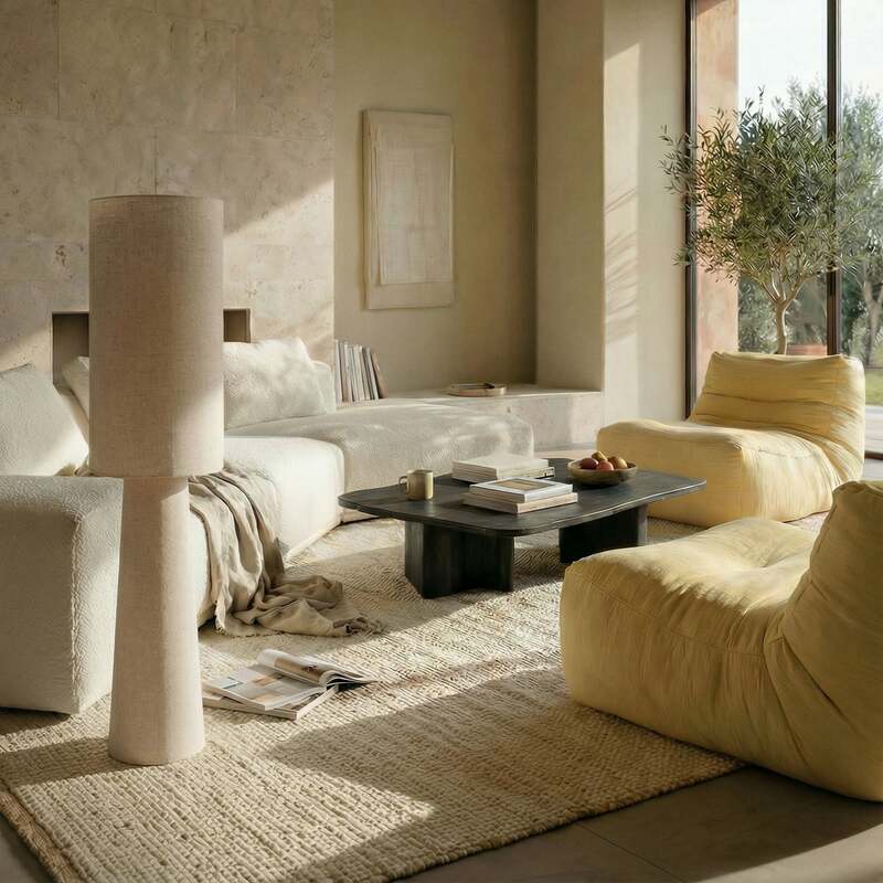 Lindby Stehleuchte Standlampe Elfie Leuchte Leinen Beige skandinavisches Design - 4255830906473
