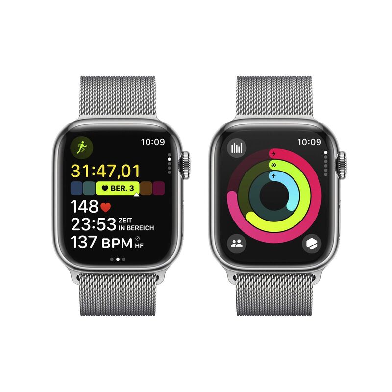 Apple Watch Uhr Smartwatch S9 LTE 45 mm Stahl Silber GPS 64 GB OLED Onesize - 0195949025464