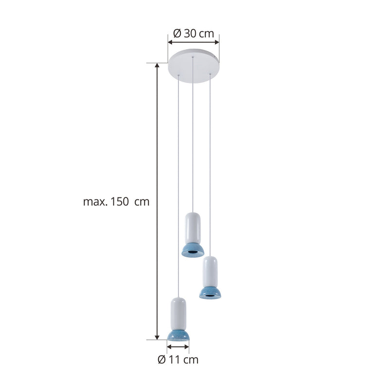 Lindby Hängeleuchte Kerimi LED Pendelleuchte Lampe dimmbar creme blau 3-flammig - 4251911775976