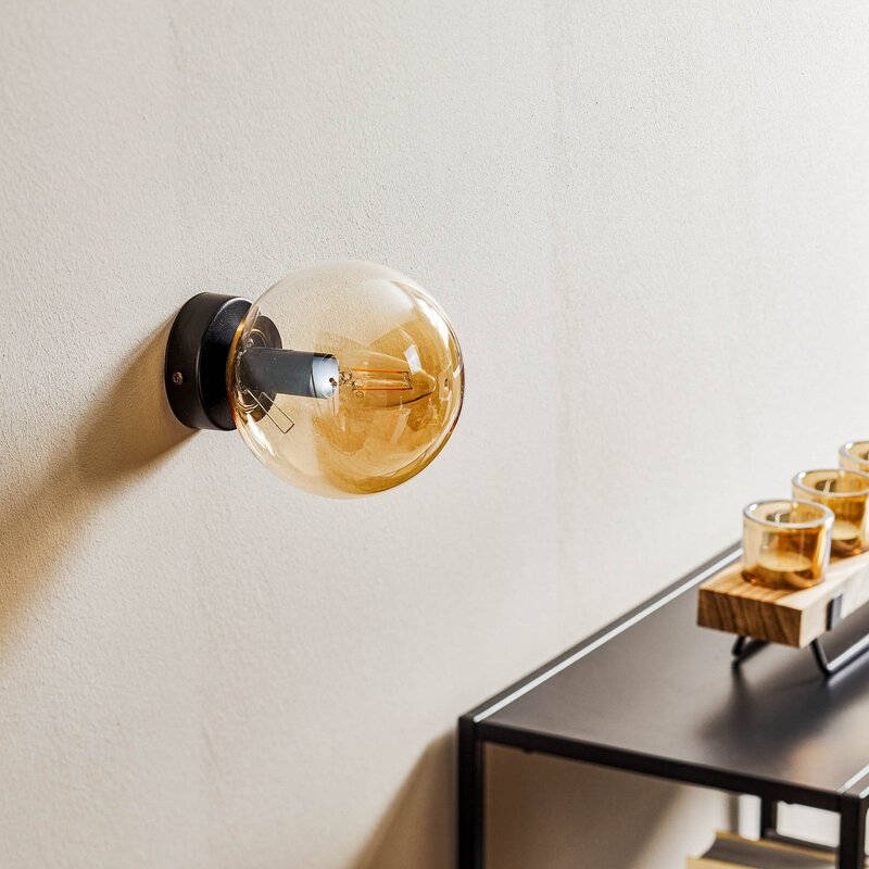 Wandleuchte Glassy schwarz amber Glas E14 Ø 14 cm Wandlampe Lampe Leuchte Spot - 5901738918948