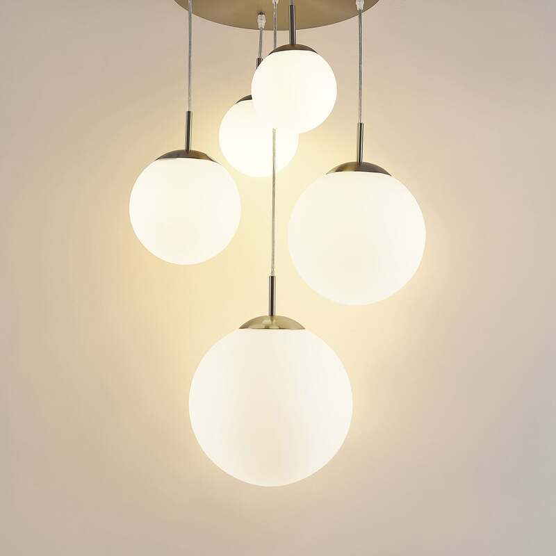 Lindby Hängeleuchte Heleska LED Pendelleuchte Lampe 5-flammig weiß Ø50cm nickel - 4251096595017