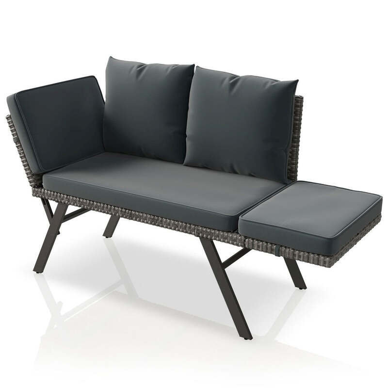 Polyrattan Multifunktionsbank Calvia Gartenbank Liegefunktion grau 171x62x84 cm - 4262437187495