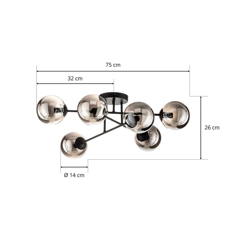 EMIBIG LIGHTING Deckenleuchte Lampe Glassy Glas graphit schwarz LED Leuchte E14 - 5901738919105