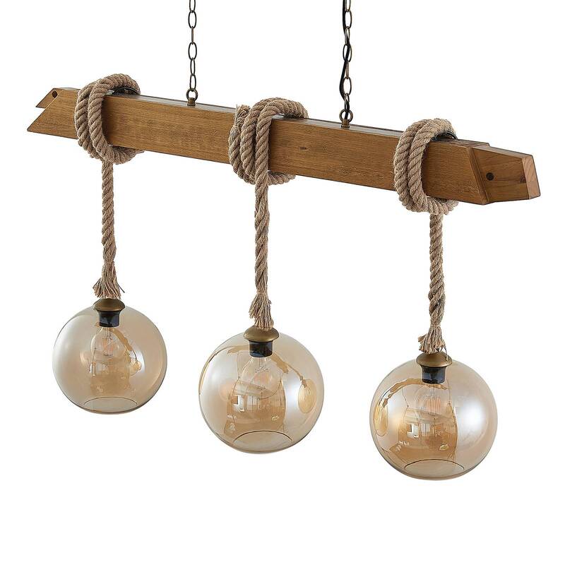 Lucande Mevan Hängeleuchte Pendelleuchte Deckenlampe Lampe Holzbalken amber212 - 4251911711295