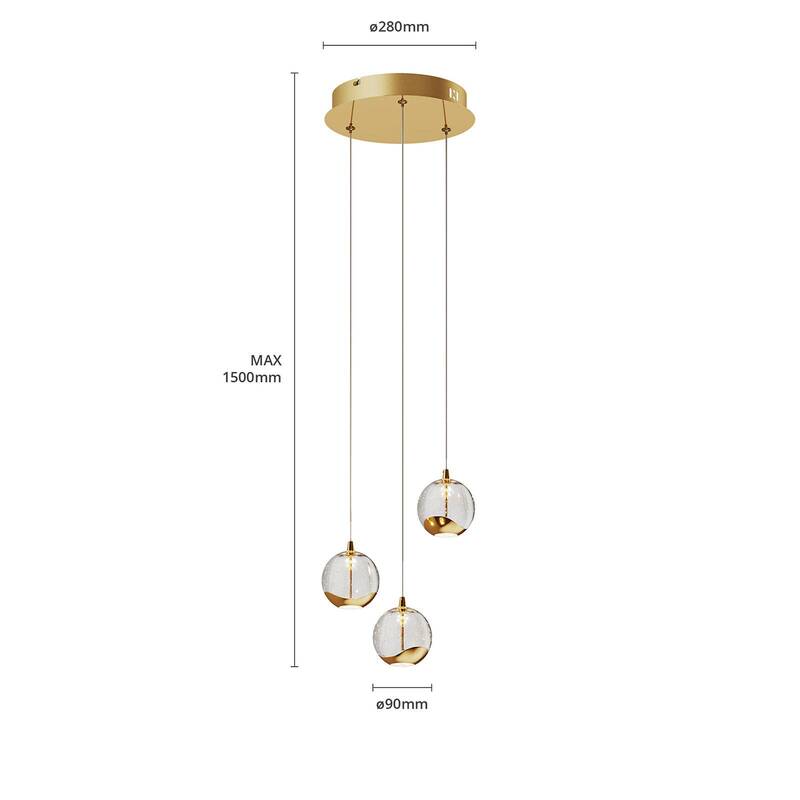 Lucande Pendelleuchte Hängeleuchte Hayley LED Glas Kugel Gold Esstisch dreiflamm - 4251096562453