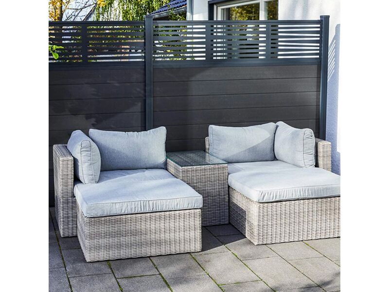 Lounge-Set Olea 5-teilig Polyrattan Sand Ecklounge Sitzgruppe Sonneninsel Garten - 4007873338434