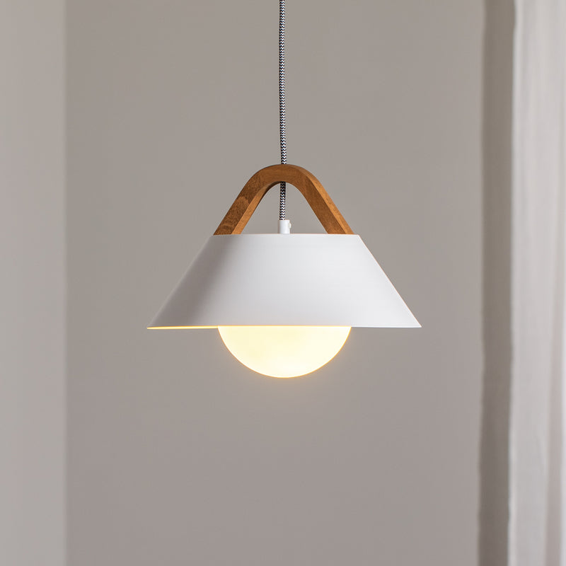 Luminex Hängelampe Pendelleuchte Funda braun weiß Ø 30 cm Stahl Holz Glas Lampe - 5907565935059