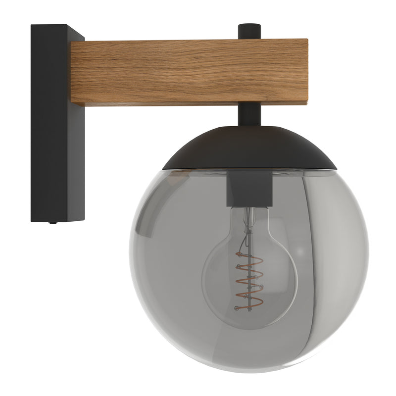 EGLO Außenwandleuchte Bufalata Wandleuchte Wandlampe E27 schwarz Holz Glas rauch - 9008606261765
