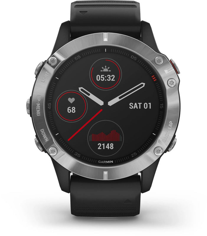Garmin Sportuhr Uhr Smartwatch Fenix 6 GPS MIP Multisport Schwarz Silber Onesize - 0753759232702