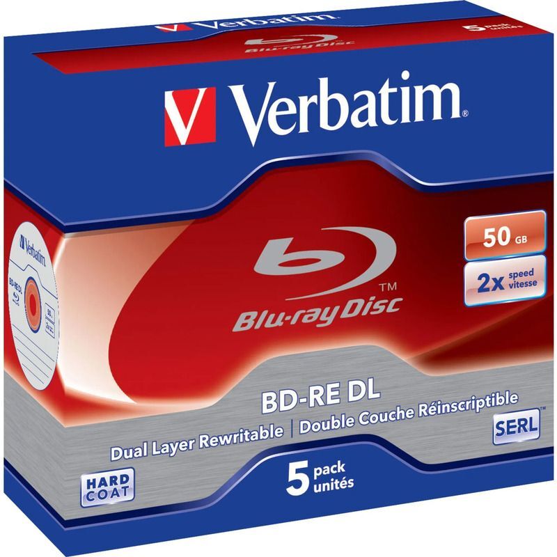 Verbatim 5PK BD-RE 50GB 2X Jewel Case - 023942437604