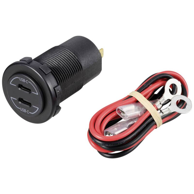 Voltcraft USB-C Doppelsteckdose 60W 3A 12-24V DC Ladegerät Kabel schwarz - 4064161294056