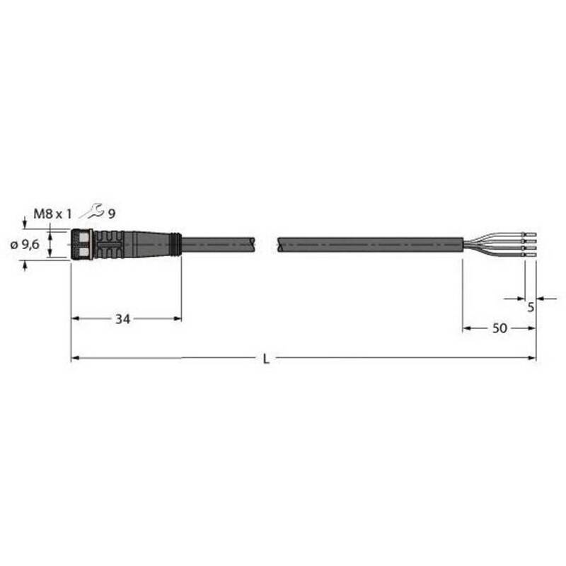 Turck Sensorleitung Anschlusskabel PKG4M-5TEL 4polig M8 schwarz 5m PVC 4 STÜCK - 4047101272734