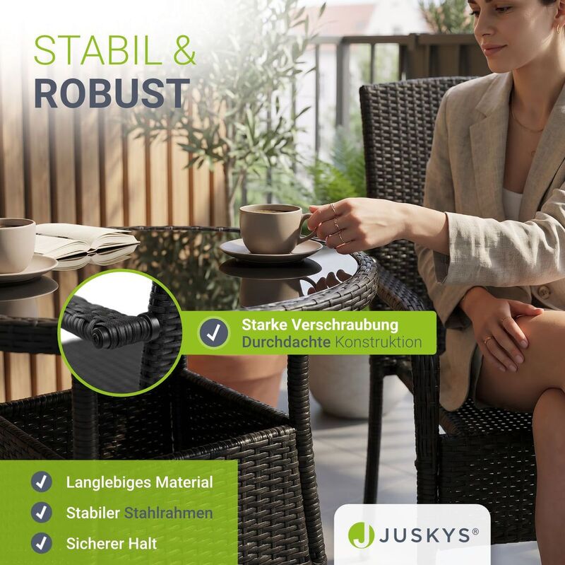Polyrattan Gartenstuhl Outdoor Stuhl Yoro stapelbar mit Stahlrahmen 2er Set - 4260565529484