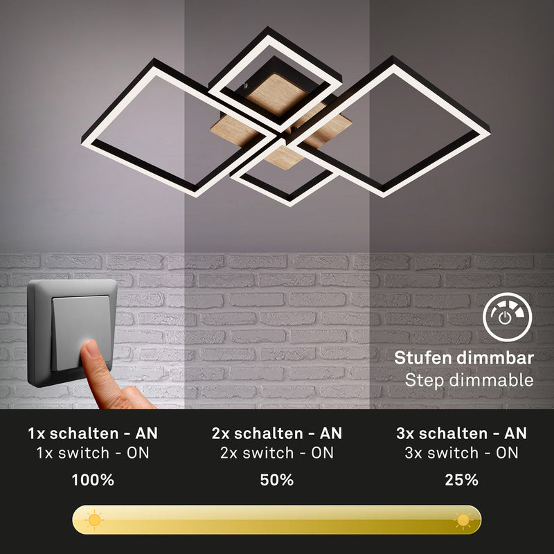 Briloner Deckenleuchte Frame LED Lampe dimmbar Holz schwarz 4-flammig 75x47cm - 4002707405207