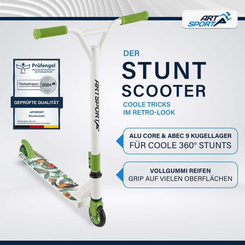 Stunt Scooter Hawaiana Kinder Stunt Roller 360° Lenker 100 mm Rollen weiß bunt - 4260565526377