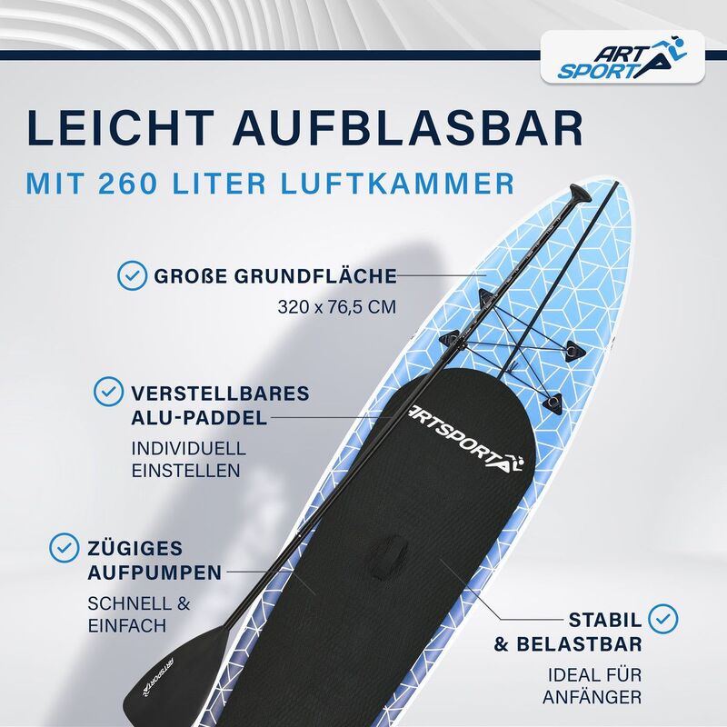 Stand Up Paddling Board SUP Komplett Set Aufblasbares Board mit Paddel Tasche - 4260565524816