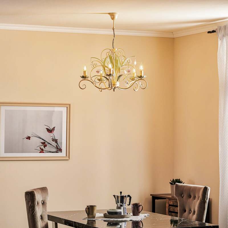 Kronleuchter Luce Hängelampe 5-flammig dimmbar weiß rosa Metall Ø62cm 70cm - 5907812624477