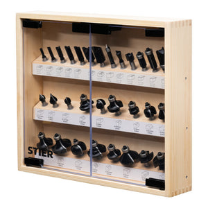 C-Ware STIER Fräser Fräsersortiment 30-teilig Hartmetall 8mm in Vitrine Holz 280x330mm