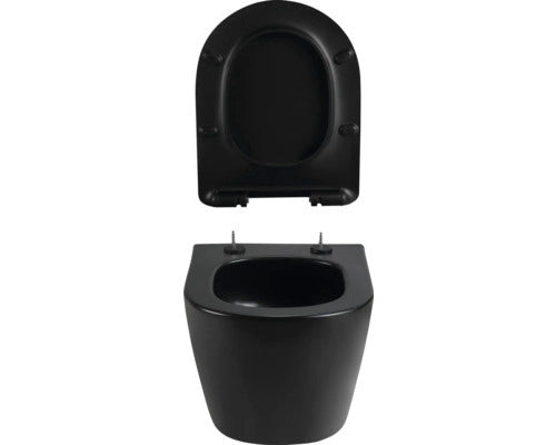 form&style Wand-WC SAMAR Tiefspüler schwarz matt mit WC-Sitz ohne Spülrand - 4306516378227