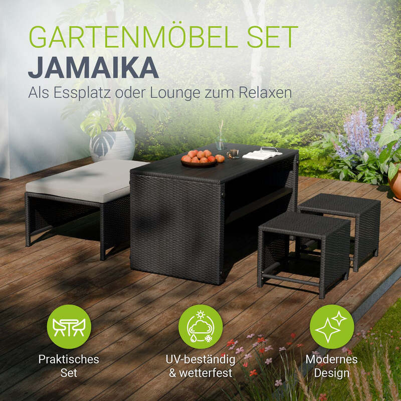 2in1 Polyrattan Gartenmöbel Jamaika Lounge-Set für Balkon 2-4 Personen schwarz - 4262437185224