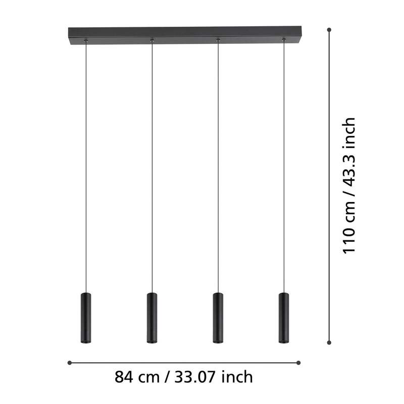 Eglo Pendelleuchte Hängelampe Almudaina LED dimmbar schwarz 4-flg 84cm Leuchte - 9008606274109