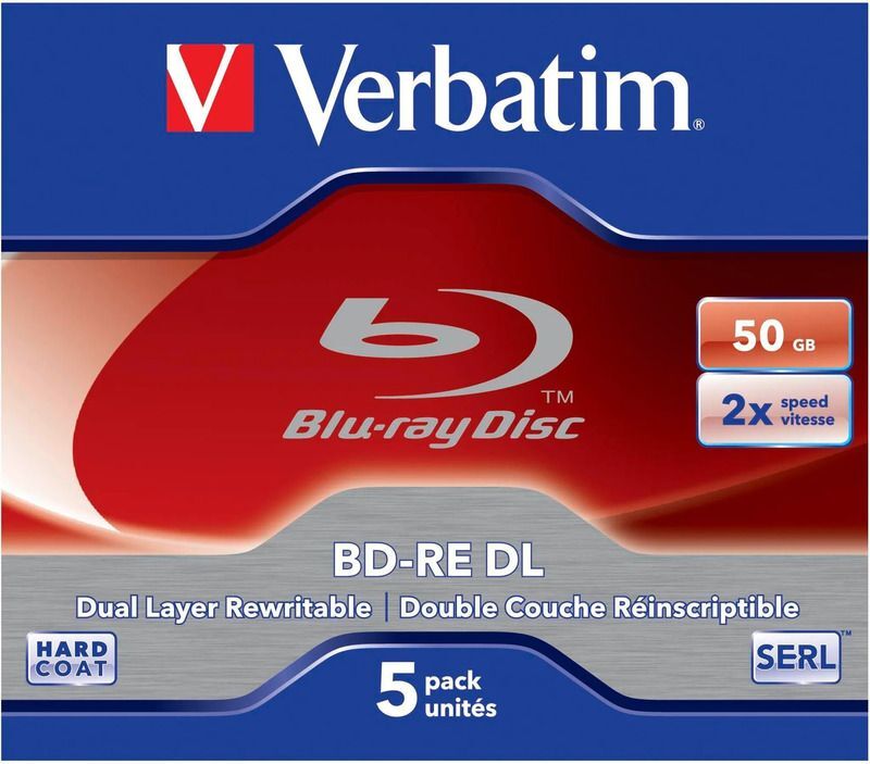 Verbatim 5PK BD-RE 50GB 2X Jewel Case - 023942437604