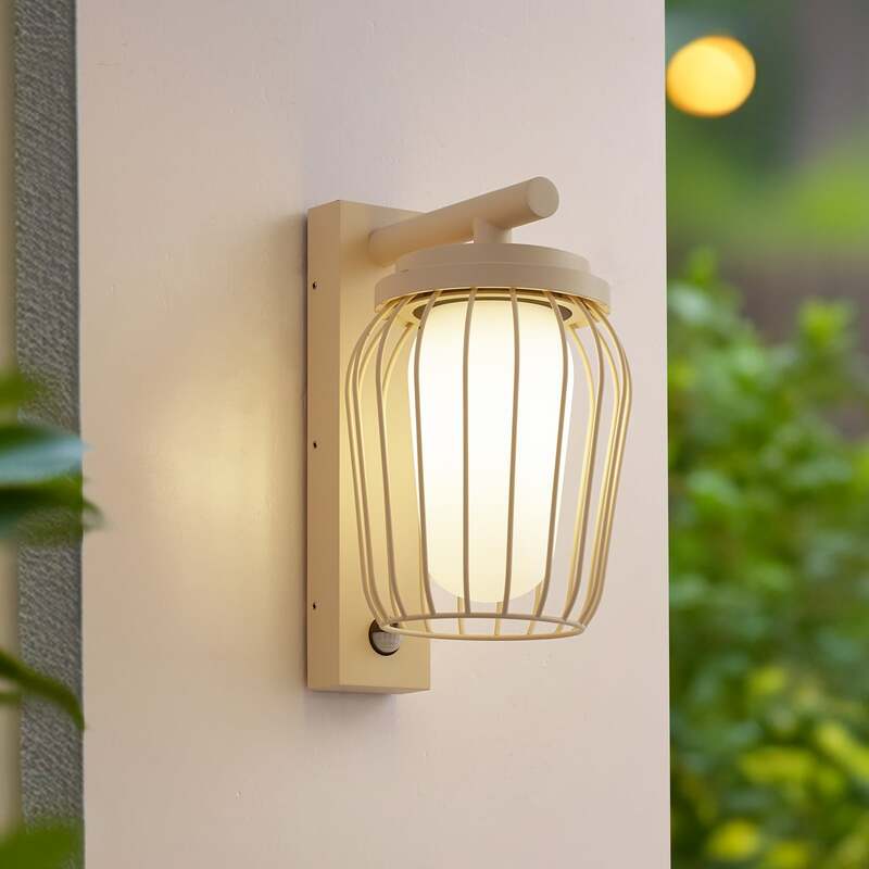 Lucande Außenwandleuchte Chandan 30cm beige mit Sensor IP44 Dimmbar 15W E27 - 4251911799699